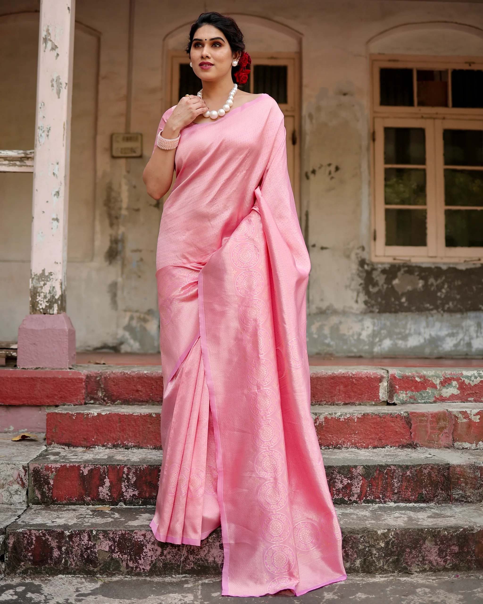 pink party wear saree