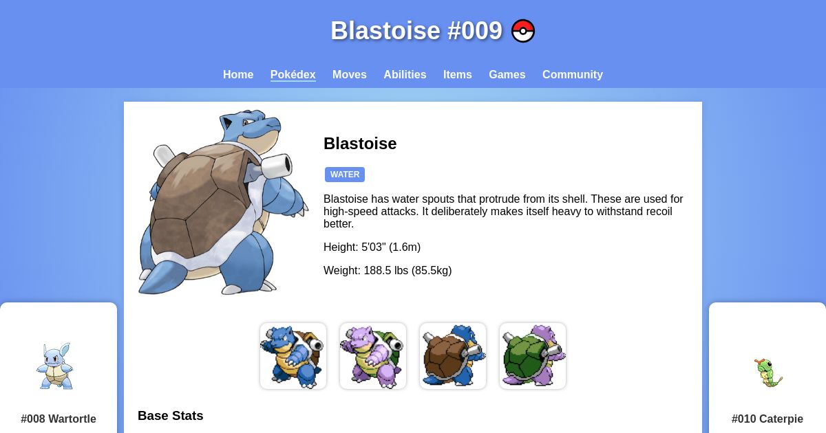 blastoise base stats.