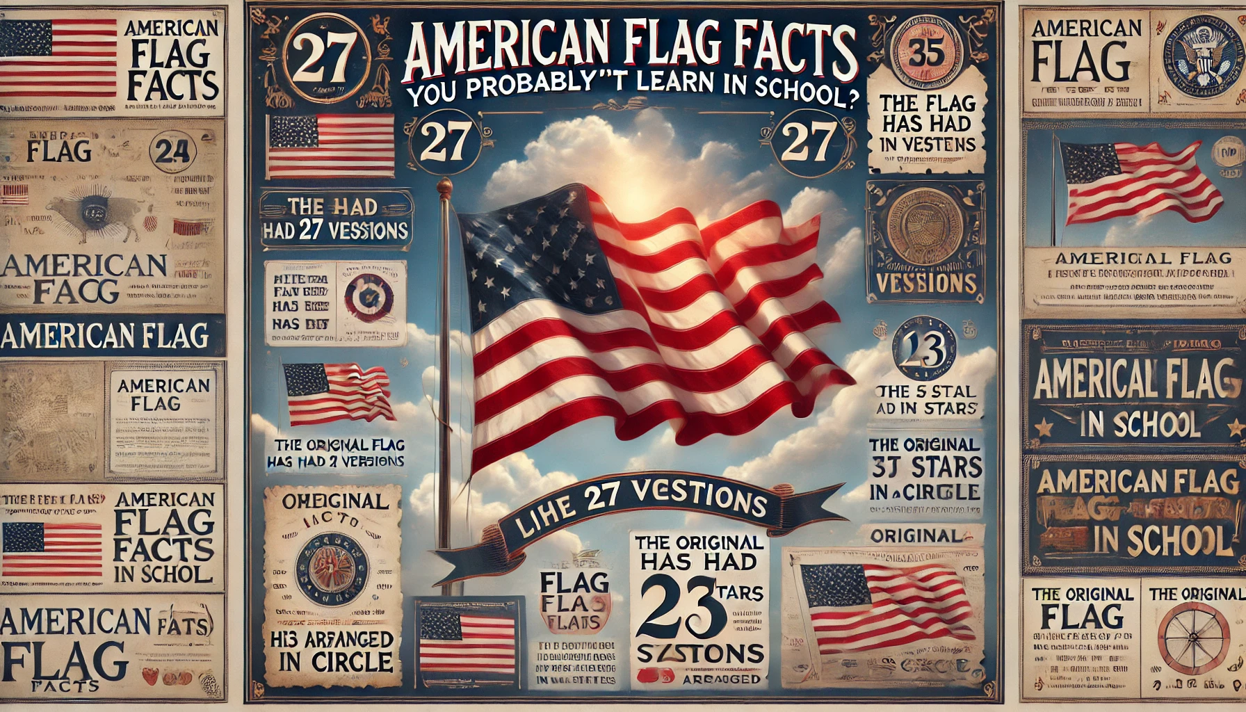 DALL·E 2025-02-27 17.30.47 - An educational and visually engaging digital image featuring the American flag with historical facts written around it. The flag is waving proudly aga