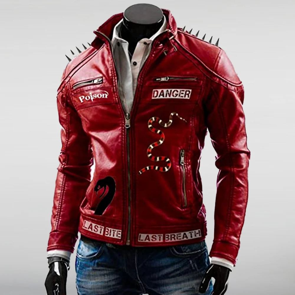 I Am Venomous Snake Poison Studded Red Jac